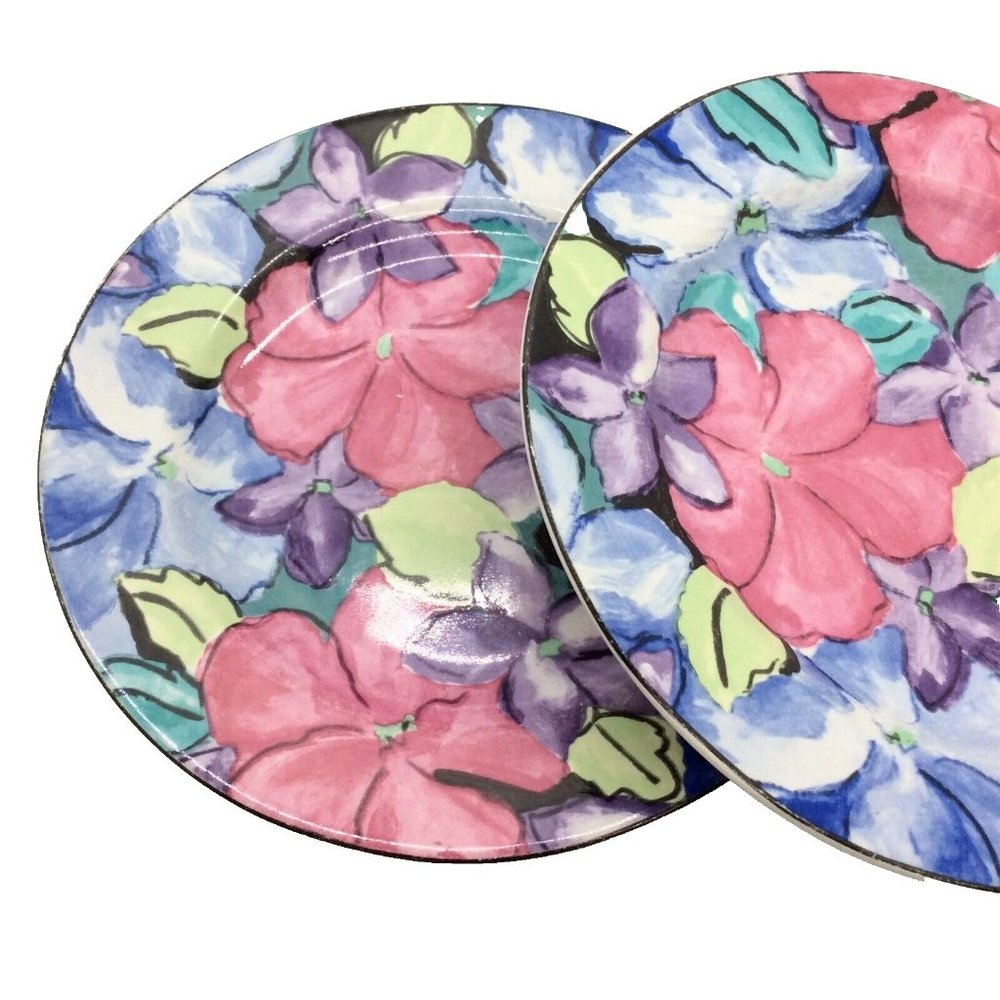 2 Vitromaster 7.75" Salad/Dessert Plates Stoneware 1993 Morning Glory Pattern